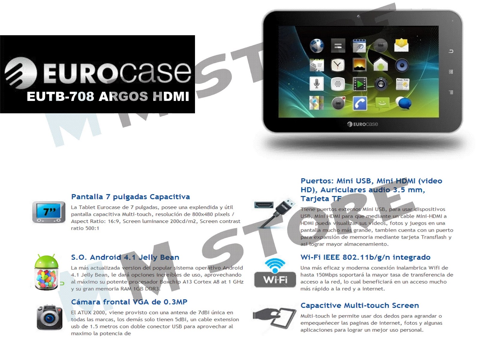 MM STORE E.I.R.L. Tablet Eurocase Argos Eutb708 Hdmi 7´´ Android 4.1