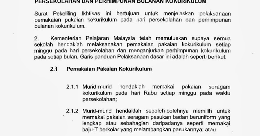 Portal Informasi Sk Seksyen 24 Shah Alam Surat Pekeliling Ikhtisas Spi Surat Siaran Pemakaian Pakaian Kokurikulum Di Hari Persekolahan
