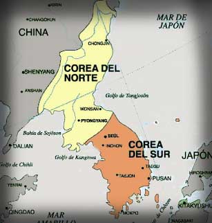 mapa politico de corea del norte y corea del sur
