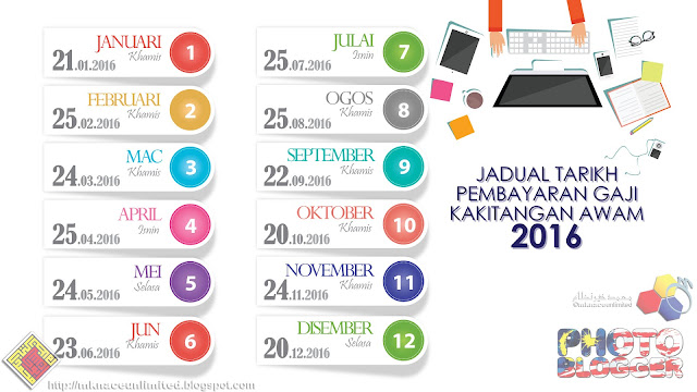 Surat Pekeliling dan Jadual Pembayaran Gaji Bagi Tahun 2016