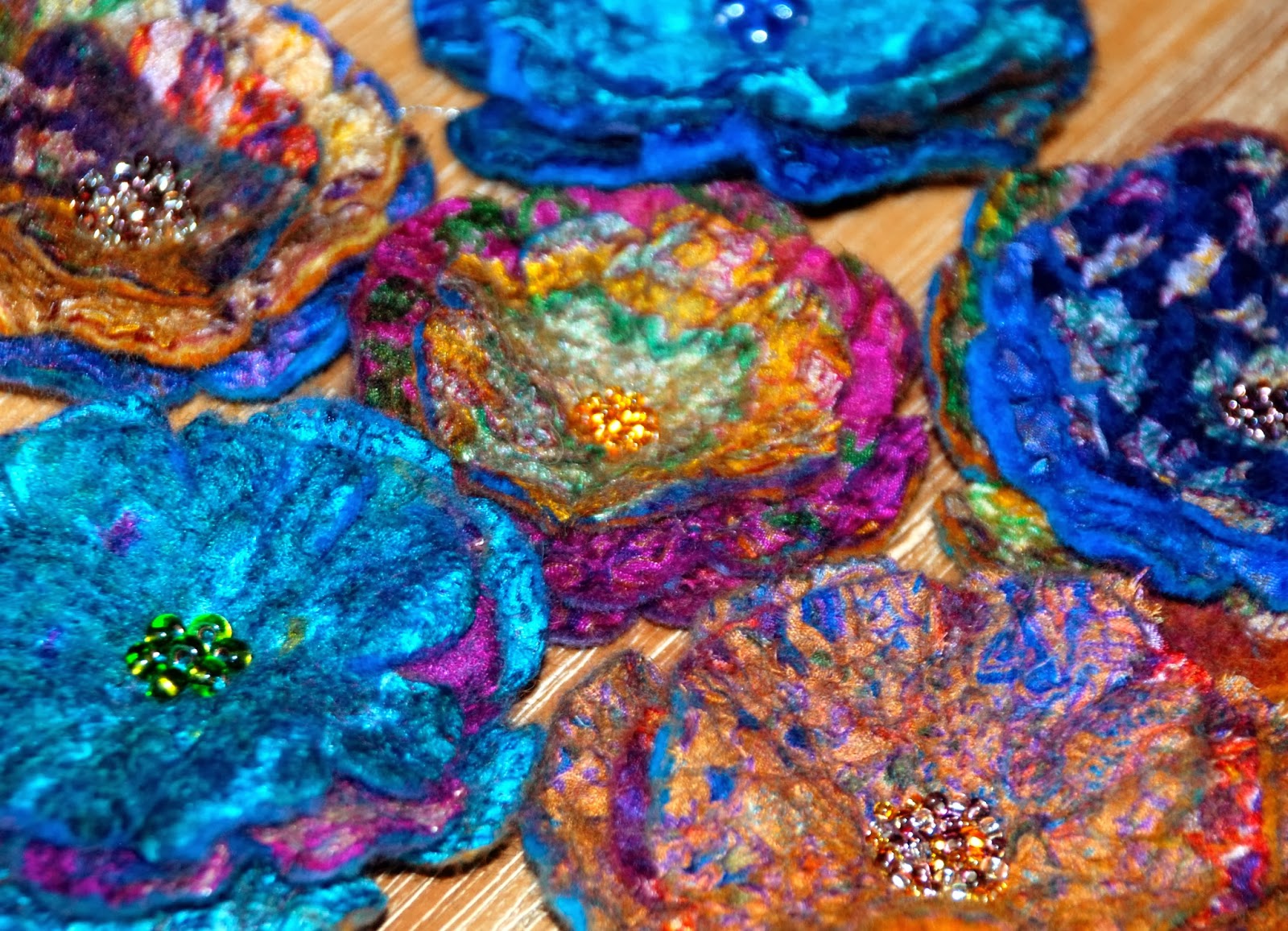 Foxglove Felts Sari Silk Flower Brooches