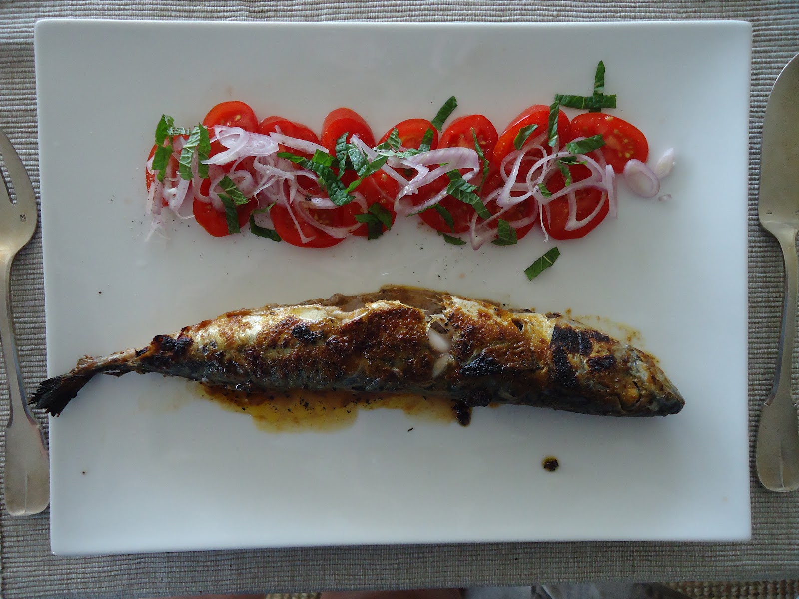 simple food, looking good Devilled Mackerel with Mint and Tomato Salad