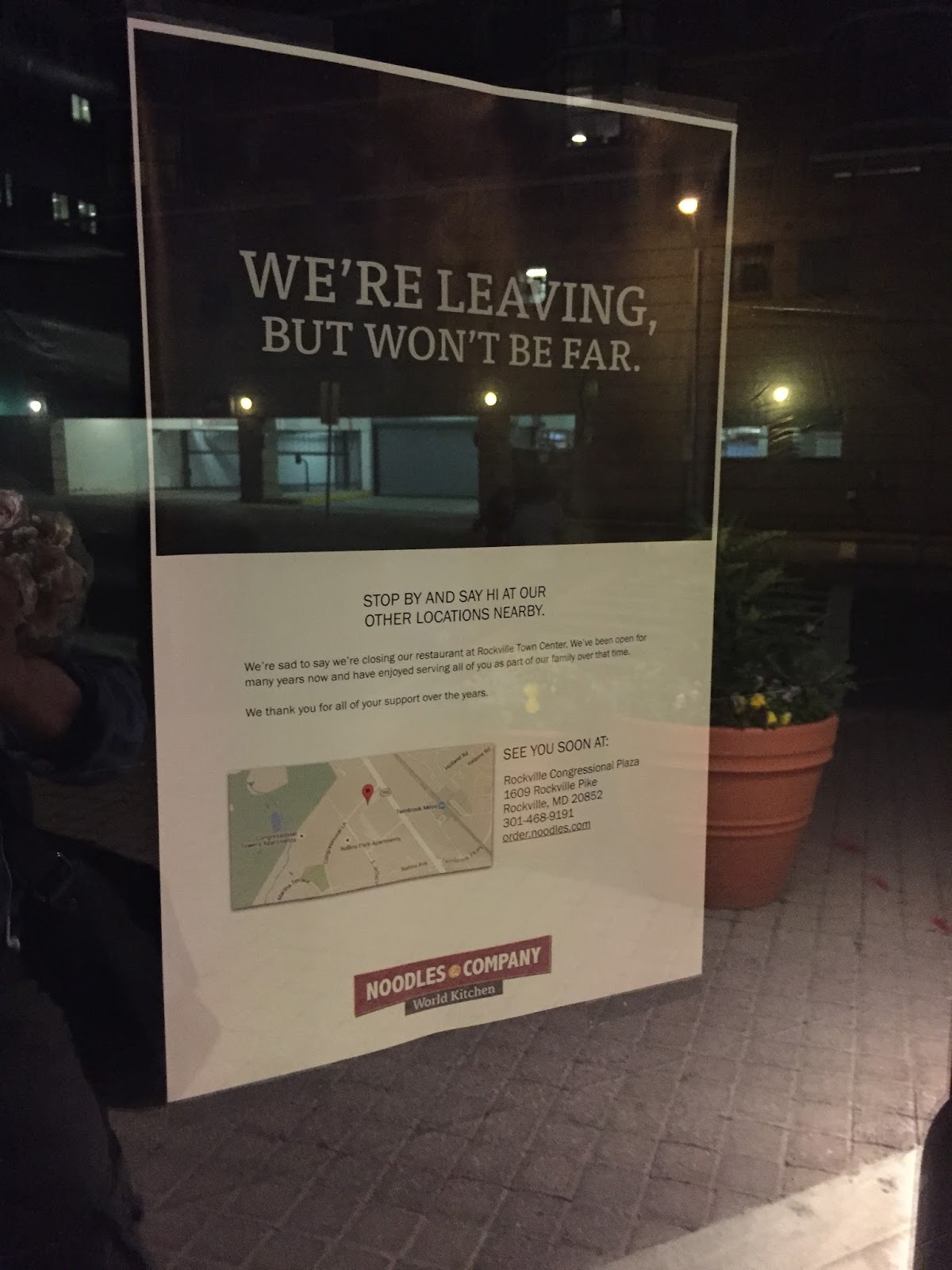 Rockville Nights Noodles and Company closes at Rockville Town Square