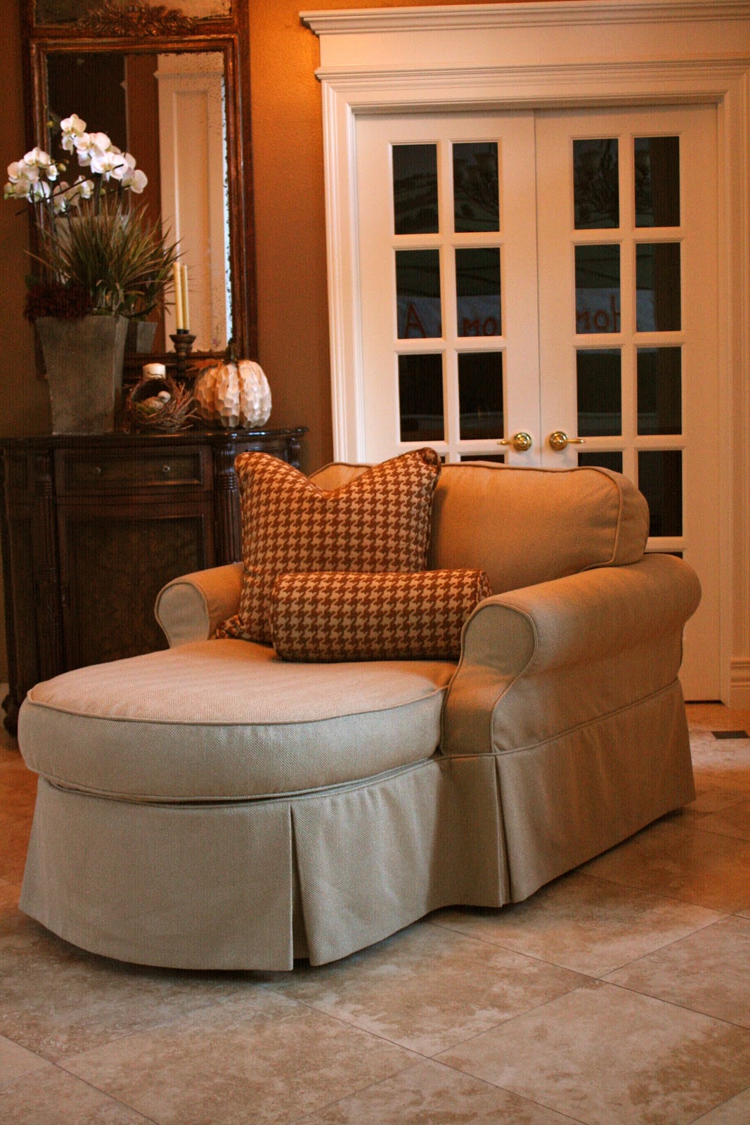 Custom Slipcovers by Shelley Herringbone Chaise Lounge