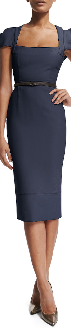 Roland Mouret Galaxy Square-Neck Sheath Dress, Navy