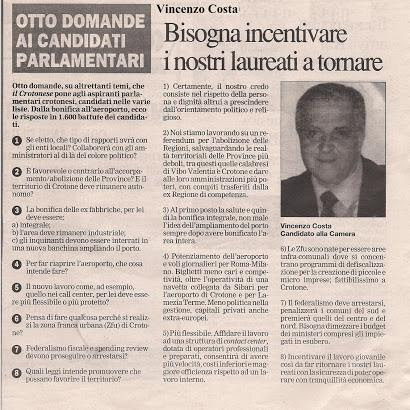Intervista al Candidato alla Camera Dei Deputati <br> Vincenzo Costa