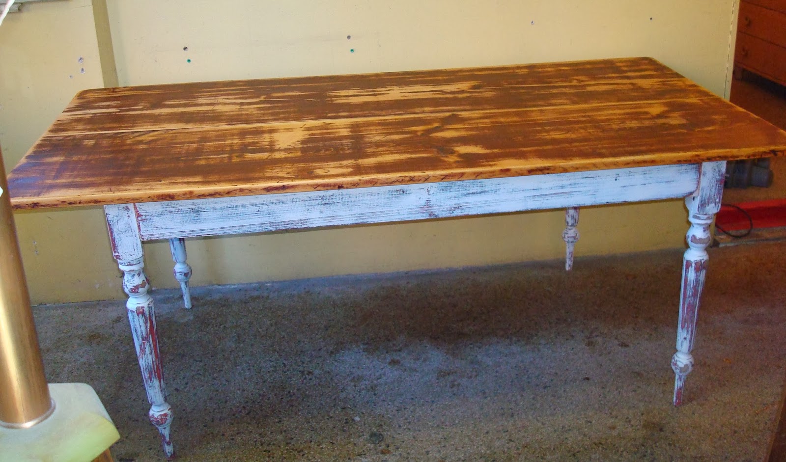 Era Antiques Distressed Painted Harvest Table with a Double Plank Pine Top