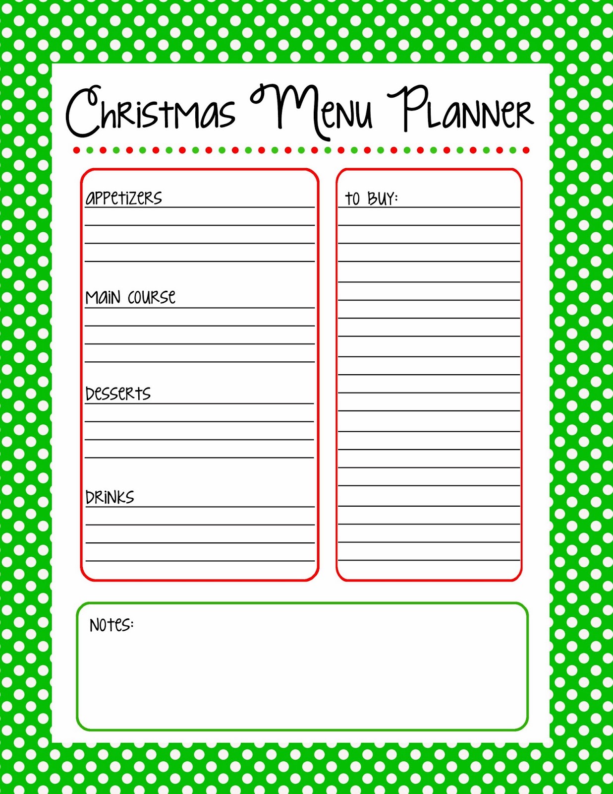 Christmas Menu Planner Free Printable {25 Days to an Organized