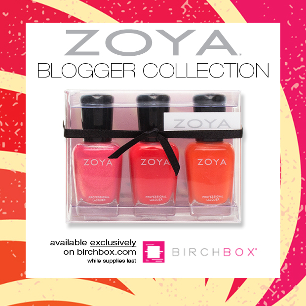 Three custom Zoya Nail Polish shades designed exclusively for Birchbox