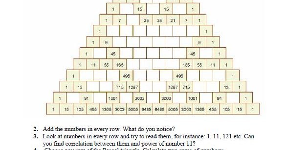 TRIANGLES ARE EVERYWHERE: Worksheet about Pascal triangle from Poland