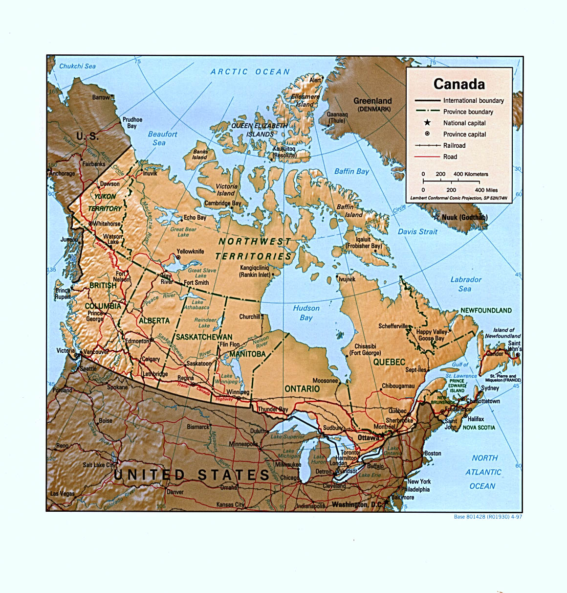 Kaart NoordAmerika landen Kaart Canada en Ottawa, provincies, territoria
