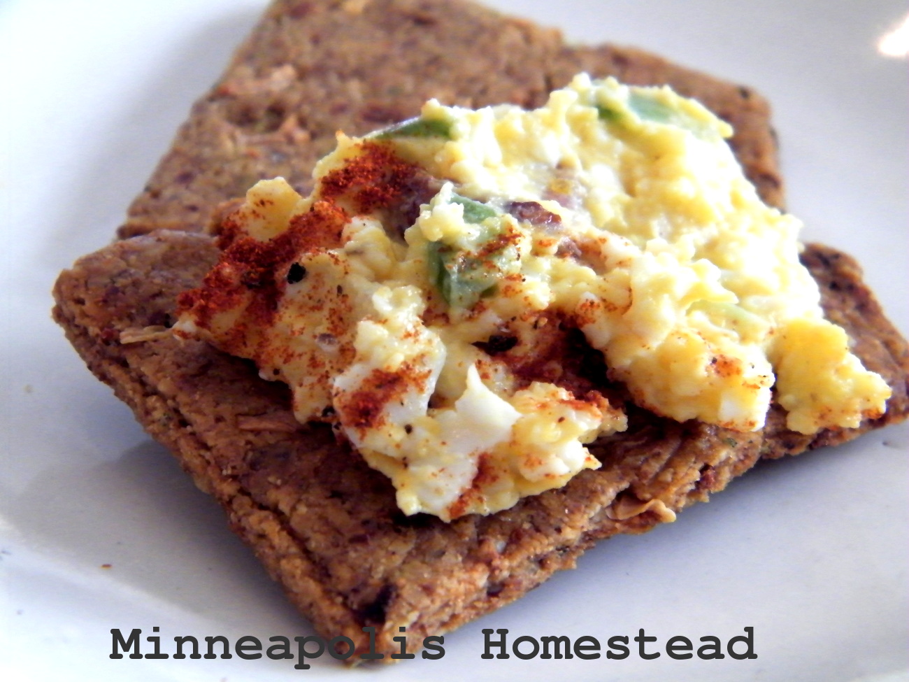 Jalapeno Bacon Egg Salad on Grain Free Crackers Made from Scratch (mayo, crackers, and all