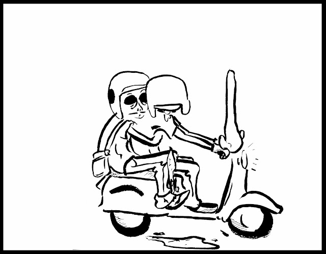 Ed et le scooter | BD#7 dessins la superette supérette l'information en libre service arthur(e)