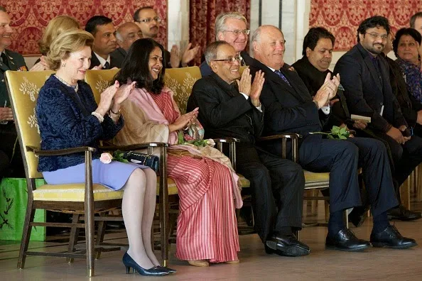 Queen Sonja of Norway, daughter of the President of India Sharmistha Mukherjee, the President of India Pranab Mukherjee and King Harald V of Norway attend a guided tour at the Oslo City Hall during Day-1 of the state visit from India