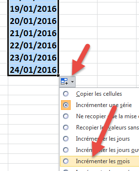 Incrémenter série date - mois