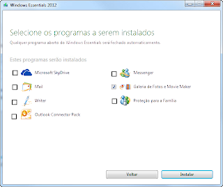 Windows Essentials 2012 - selecção de programas Windows Essentials 2012 - selecção de programas