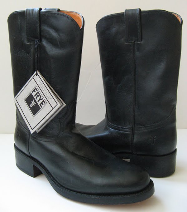 FRYE MEN'S COWBOY BOOTS ROPER BLACK LEATHER COWBOY SIZE 10.5