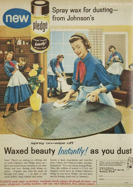 Pledge spray wax, perfect for that timber laminate dining table, 1961