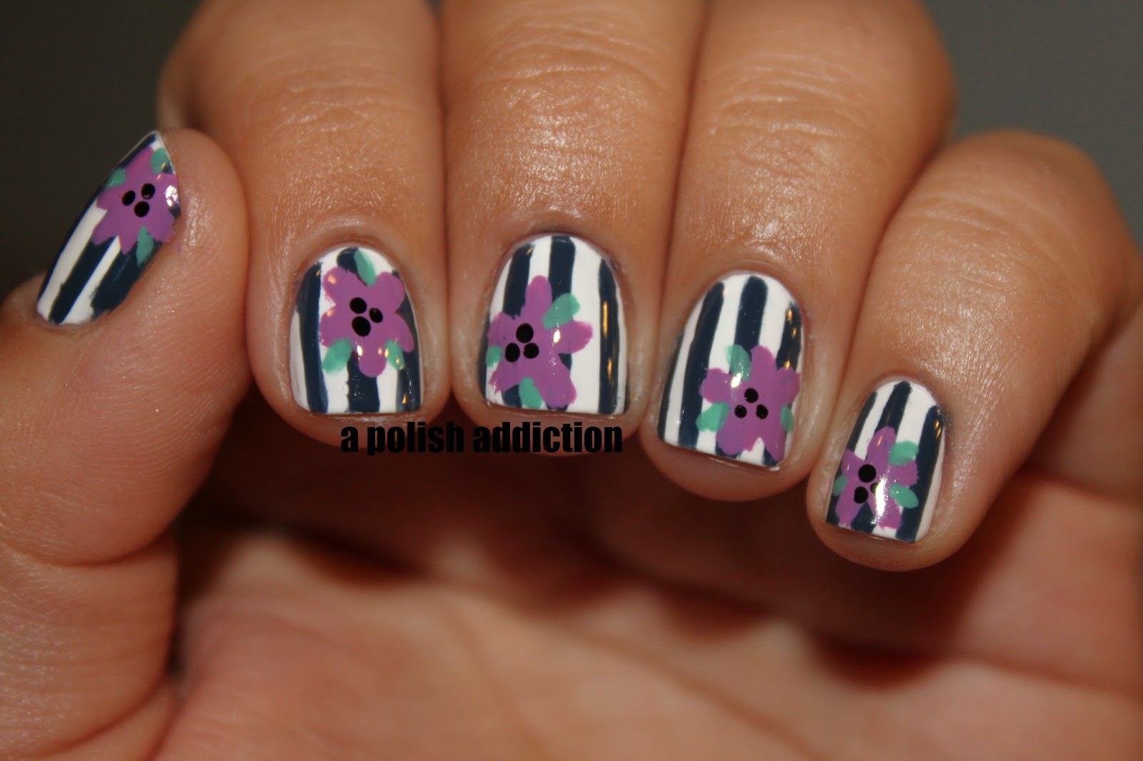 A Polish Addiction Floral Stripe Nail Art!