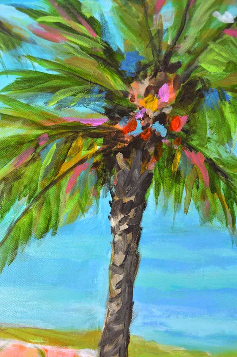 . Palm Tree Beach Painting by Karen Fields 30 x 30