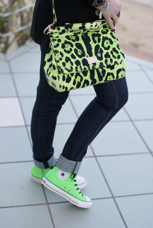 Dolce & Gabbana Miss Sicily animalier bag, neon green Converse shoes, Fashion and Cookies