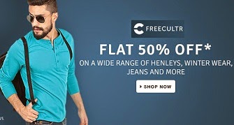 Freecultr Men’s Clothing: Flat 50% Off on Jeans, Henley, Winter Wears @ Flipkart (Valid for Today Only)