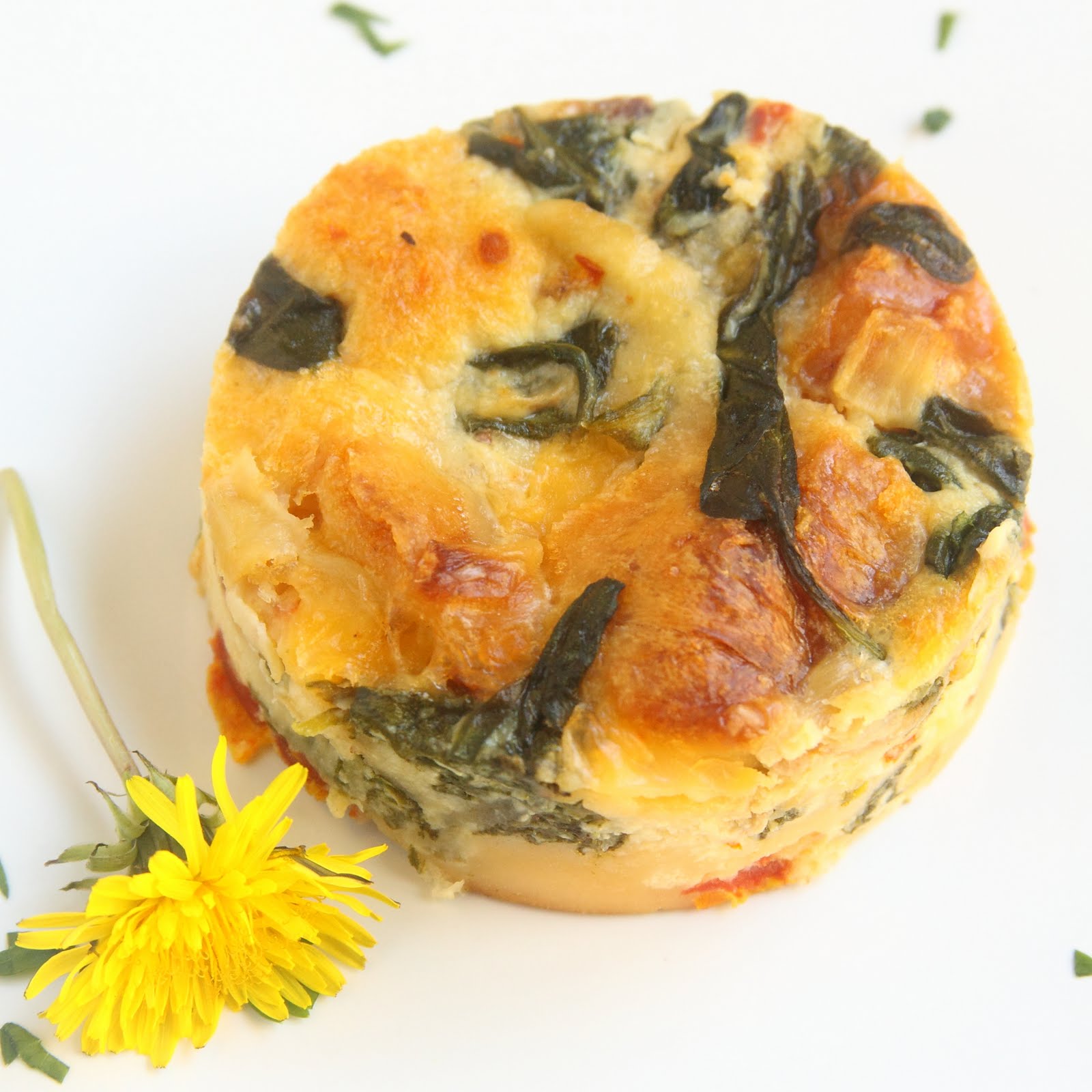 ShowFood Chef Dandelion Bread Pudding with Sundried Tomatoes and