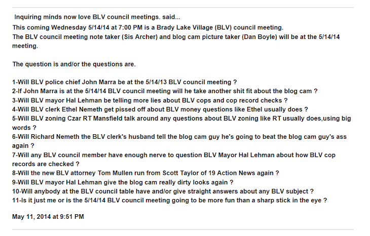 Brady Lake Village council meetings are starting to be more fun than a sharp stick in the eye !
