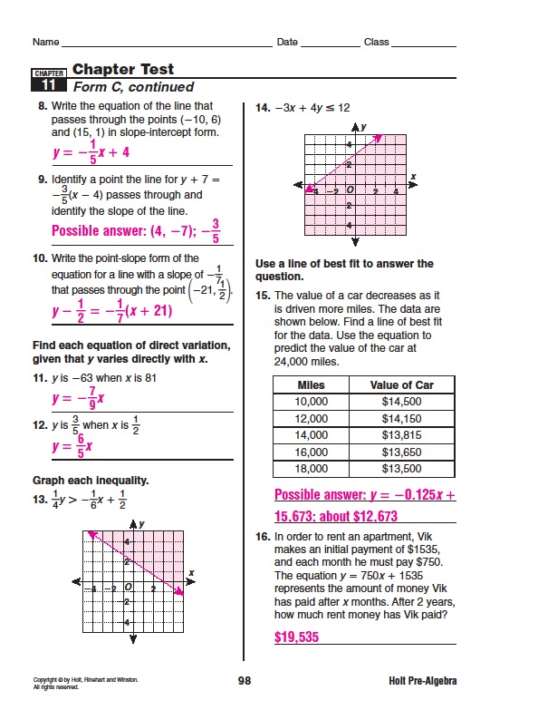 Algebra 1: Practice Workbook Answer Key: Holt Rinehart holt rinehart and winston algebra 2 answer key