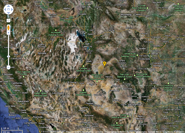 Le canoe trip se déroule dans le sud de l'Utah, où est le A en jaune.