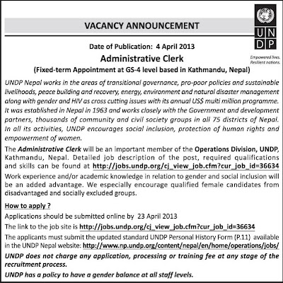 administrative clerk job vacancy undp nepal jobs in nepal administrative clerk