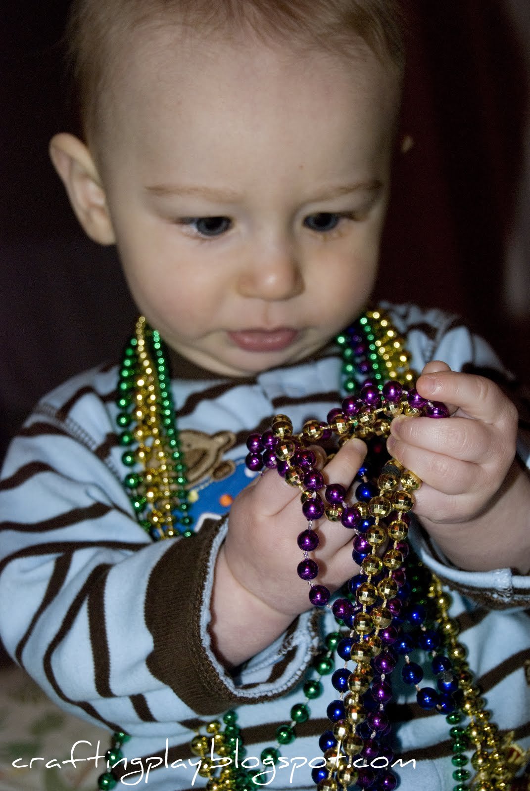 Crafting Play Tissue Collage, Bead Necklace Game, and Mardi Gras