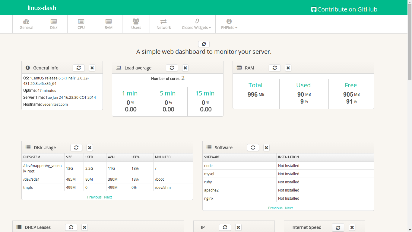 DriveMeca instalando linux-dash en Linux Centos 6.5