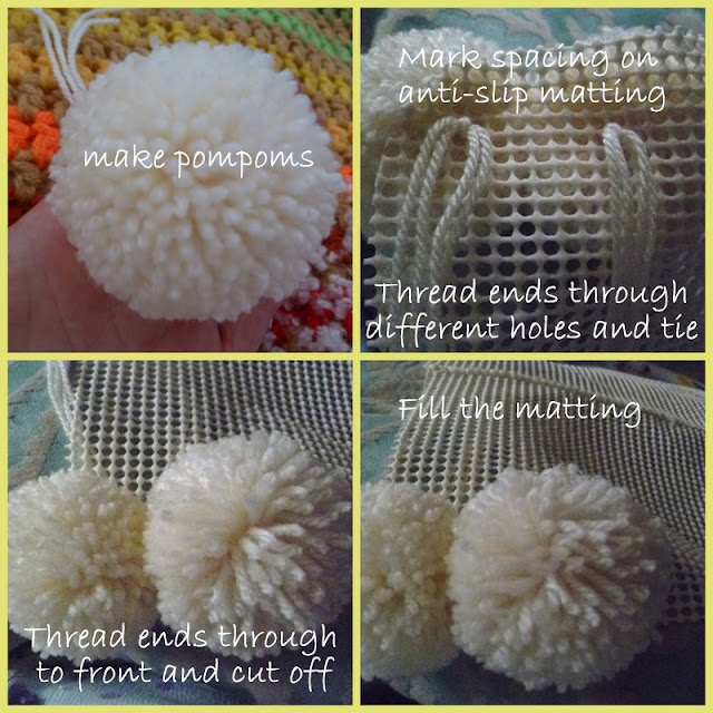 Susan Pinner Pompom rug How Too....my way of tying a pompom tightly