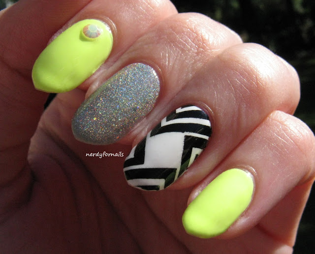 Orly Key Lime Twist Skittlette with Stamping and Mirror Ball