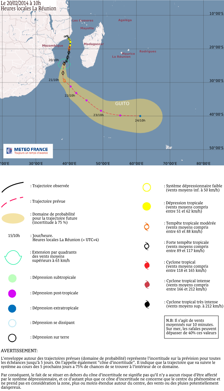 Trajectoire de la forte tempête tropicale Guito