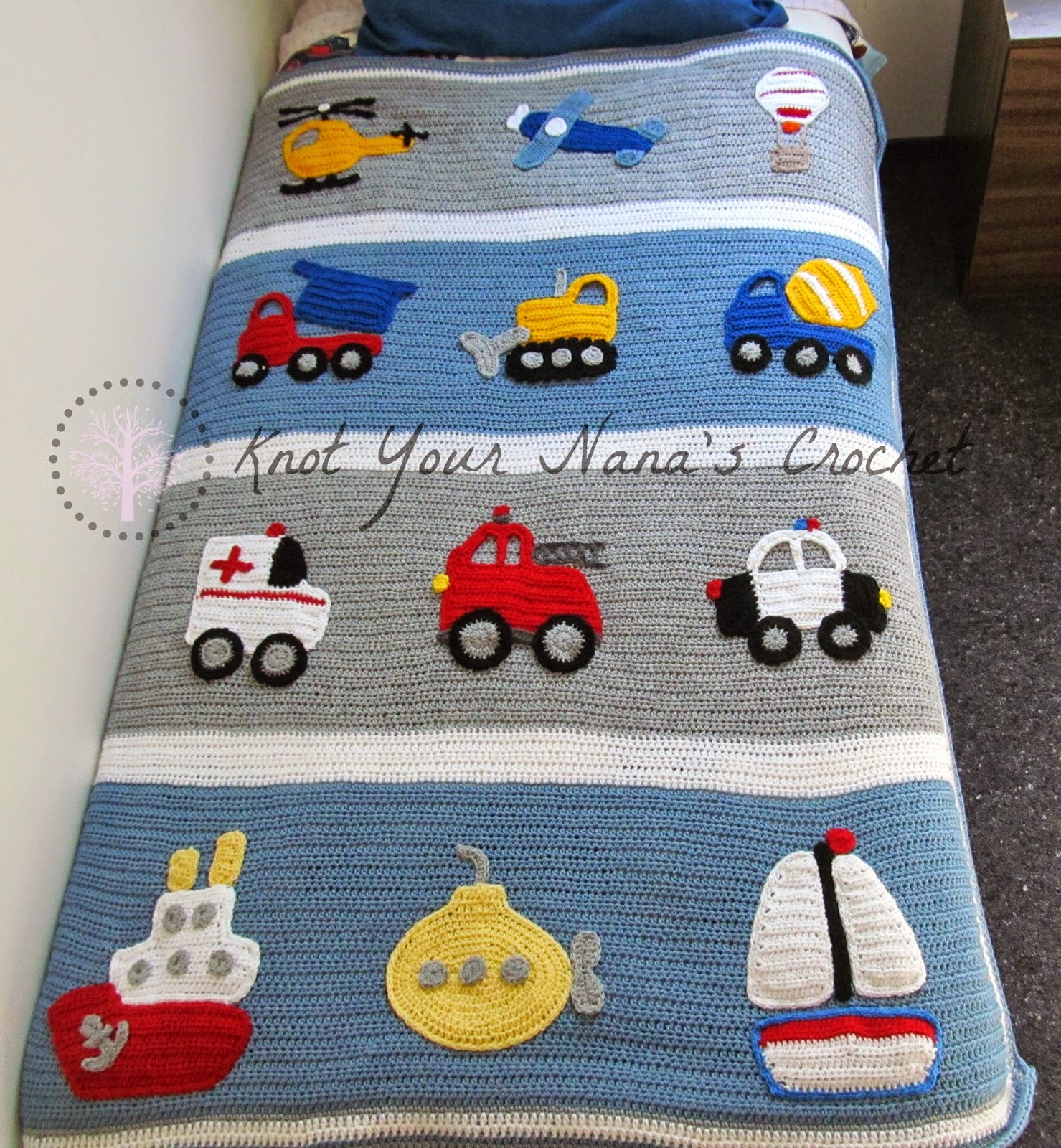 Car PATTERN Truck and Traffic Baby Blanket in Grey CROCHET PATTERN Craft Supplies & Tools Sewing