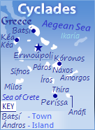 These are the Cyclades Islands, which are found in the Aegean Sea and belong to Greece.