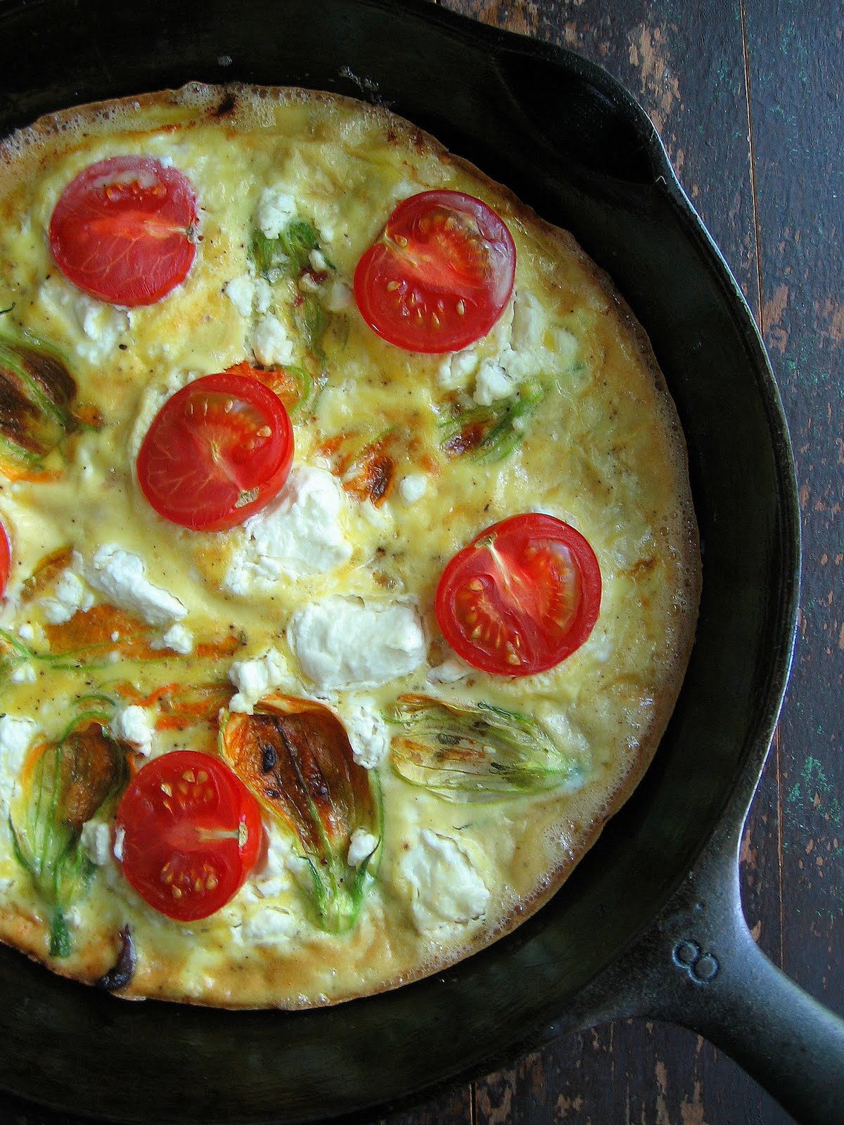 sweetsugarbean Squash Blossom Frittata with Bacon and Goat Cheese