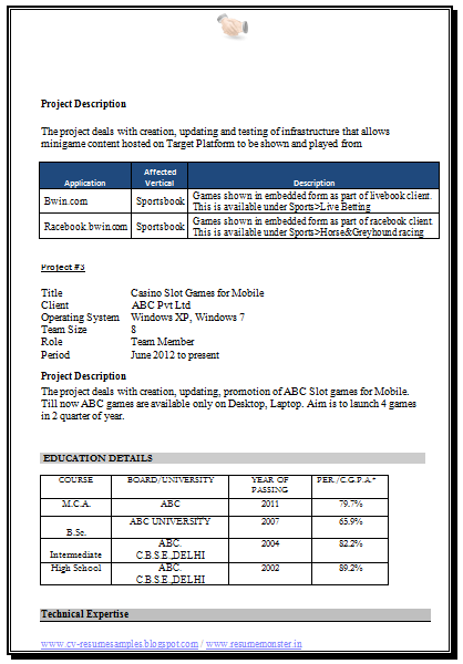 mca resume format