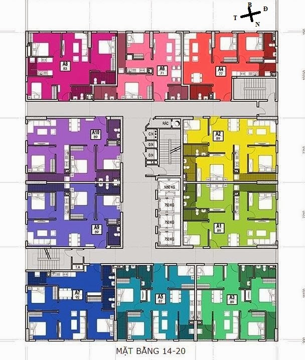mặt bằng tầng 14-20 chung cư 283 khương trung bộ công an