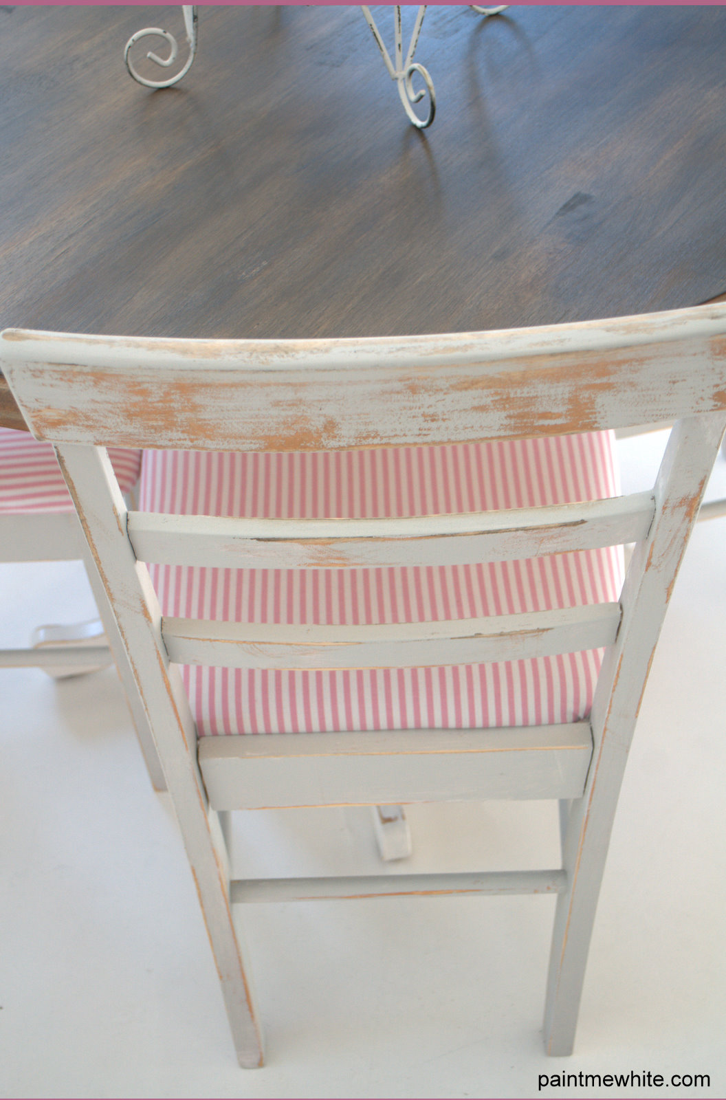 Dining Table with Pink & Grey Chairs Paint Me White