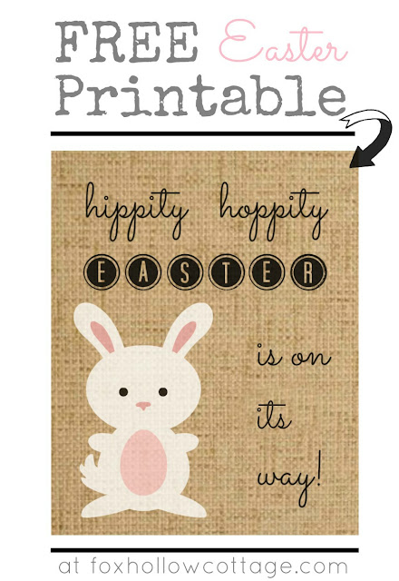 Hippity Hoppity Easter Bunny on Burlap - Free Printable foxhollowcottage