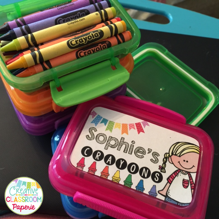 Creative Classroom Paperie Dollar Tree Crayon boxes with a cute label