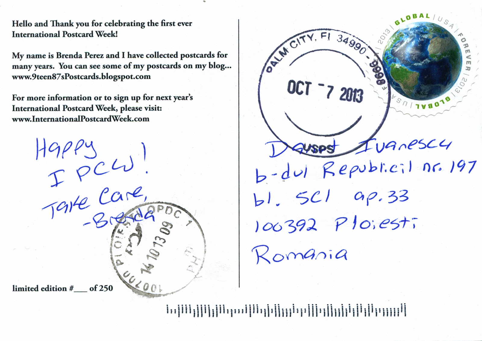 WORLD, COME TO MY HOME! 0853 International Postcard Week