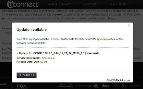Uconnect Software Update Screen