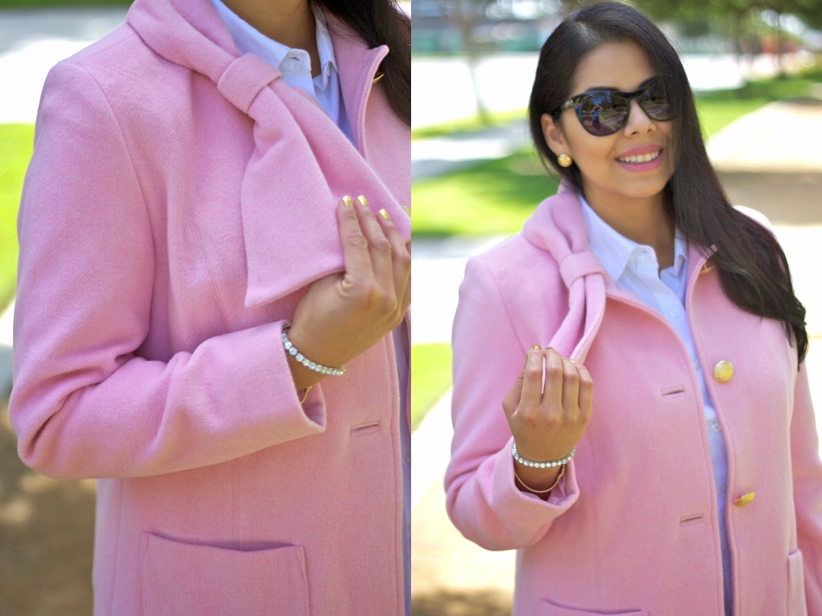 Pastel pink coat for Fall 2014, pastels for Fall 2014, san diego fashion blogger, how to wear pastels for Fall, how to wear pastels in winter, gold buttons, gold foiled nails, blush colored coat