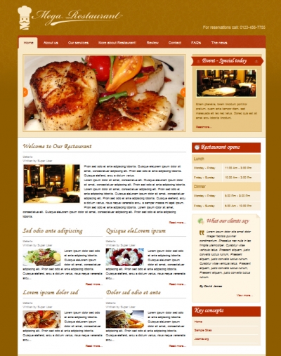 Free Joomla 2.5 Restaurant Templates