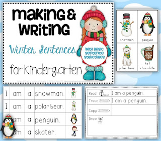Making and Writing Winter Sentences for Kindergarten vocabulary and sentence work