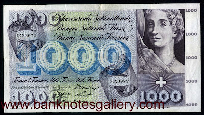 Switzerland currency 1000 Swiss Francs banknote